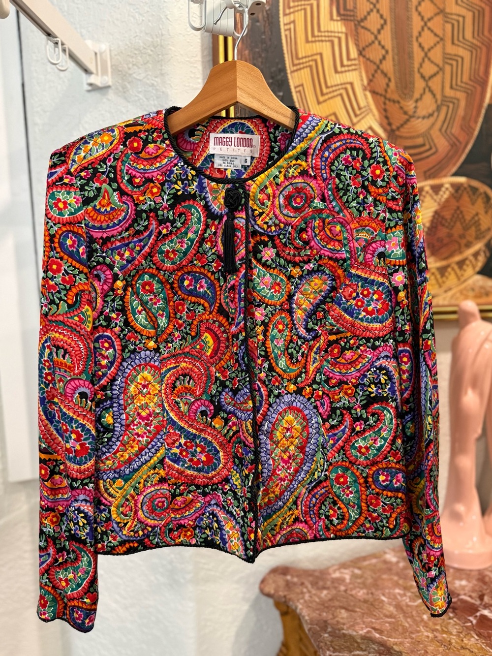 VTG Maggy London Silk Quilted Multicolor Paisley Jacket